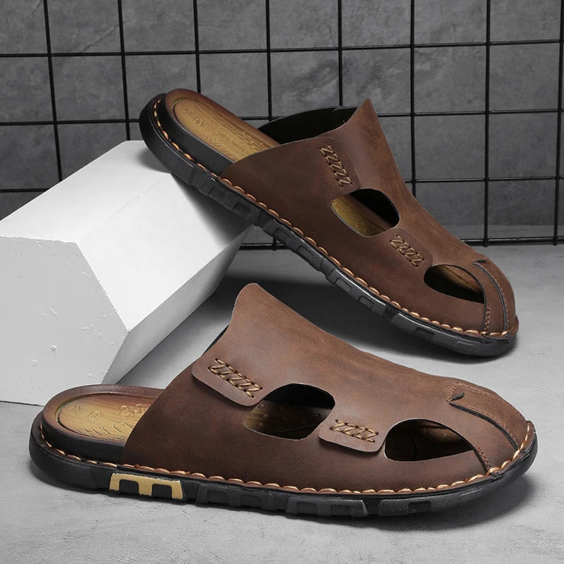 Fujian Mens PU Leather Slippers Luxury Sandals Collection