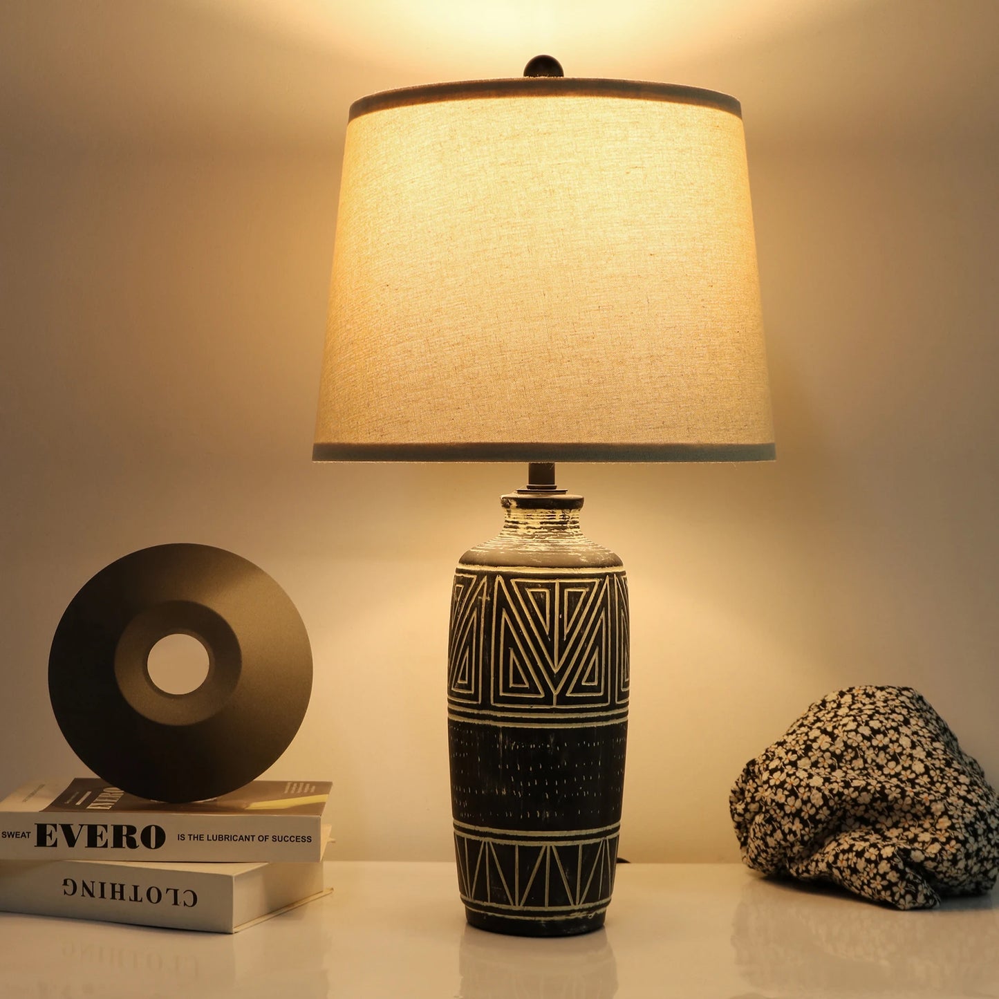 Stanbow Geometric Ceramic Table Lamps With Linen Shade