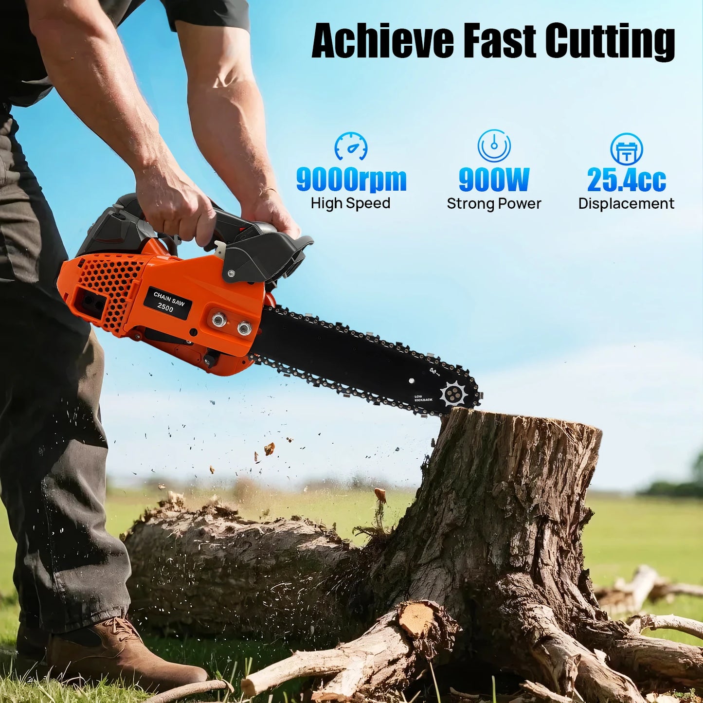Bymaocar Gasoline Chainsaw 2 Stroke Engine 900W Heavy Duty