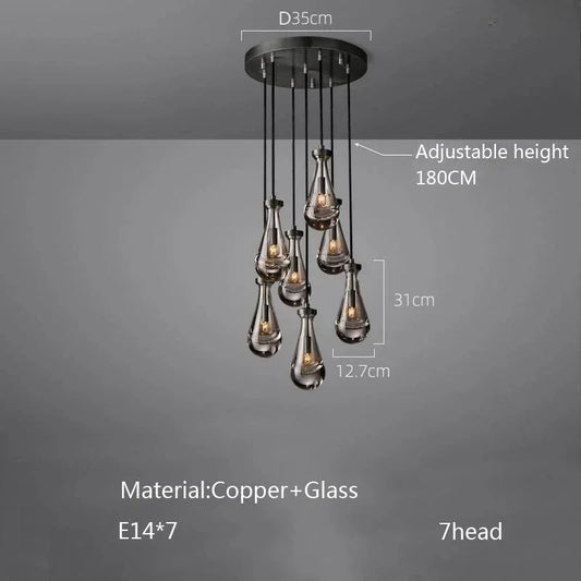 Modern E14 Crystal Vintage Water Droplet Pendant Chandelier