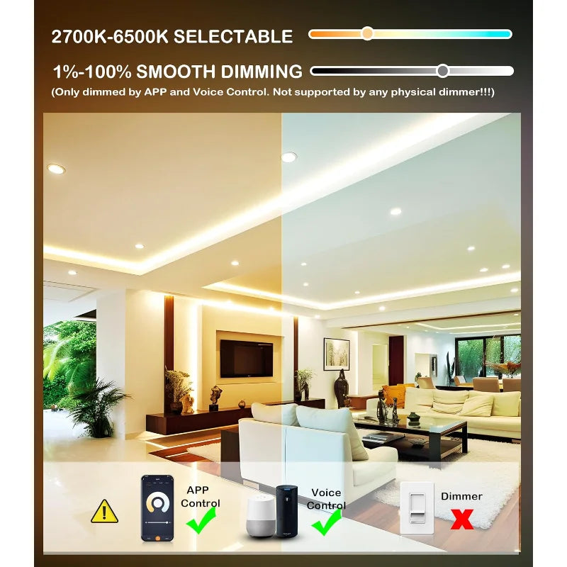 Hign-Concerned 12-Pack Smart WiFi RGB CW LED Recessed