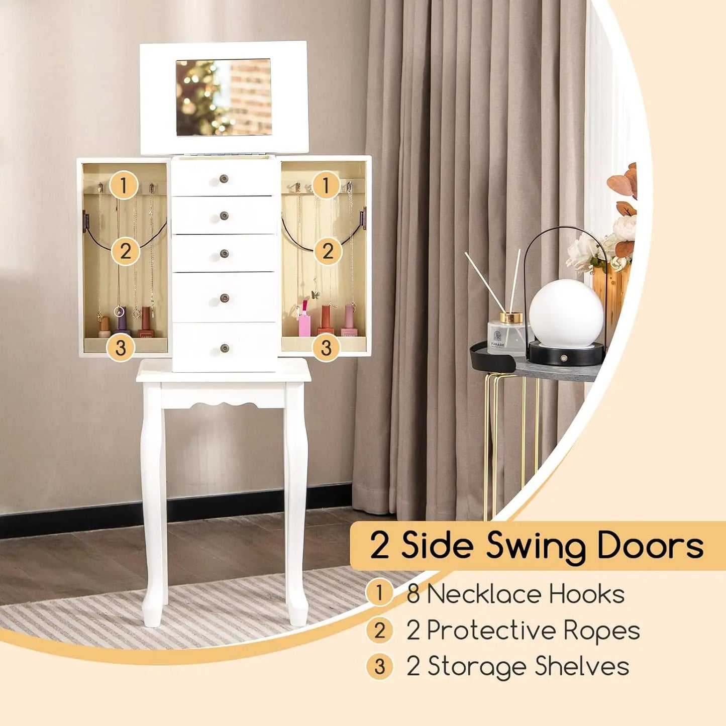 XMSJH Jewelry Cabinet Armoire With Flip Mirror Organizer