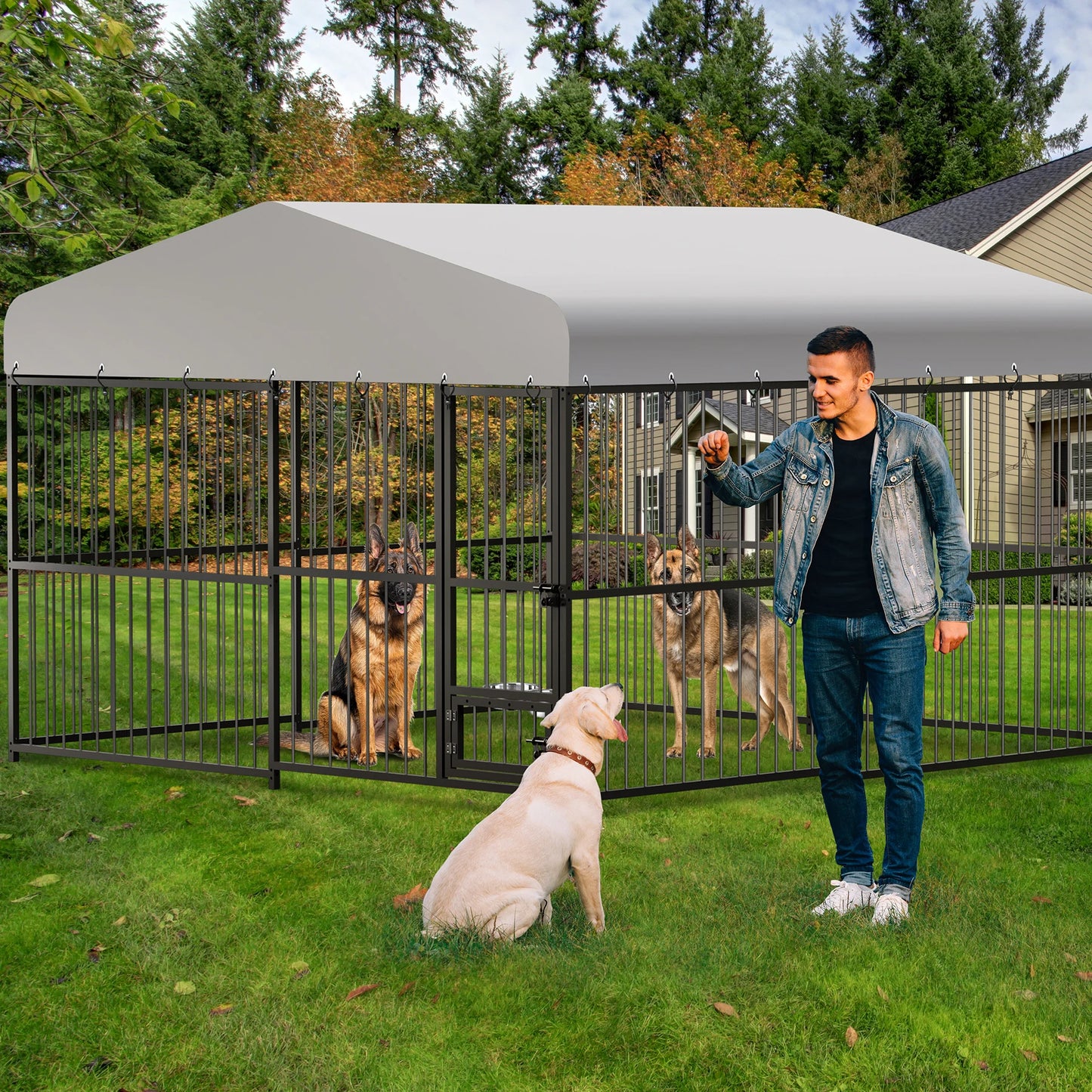 DishyKooker Heavy Duty Outdoor Dog Kennel With Roof