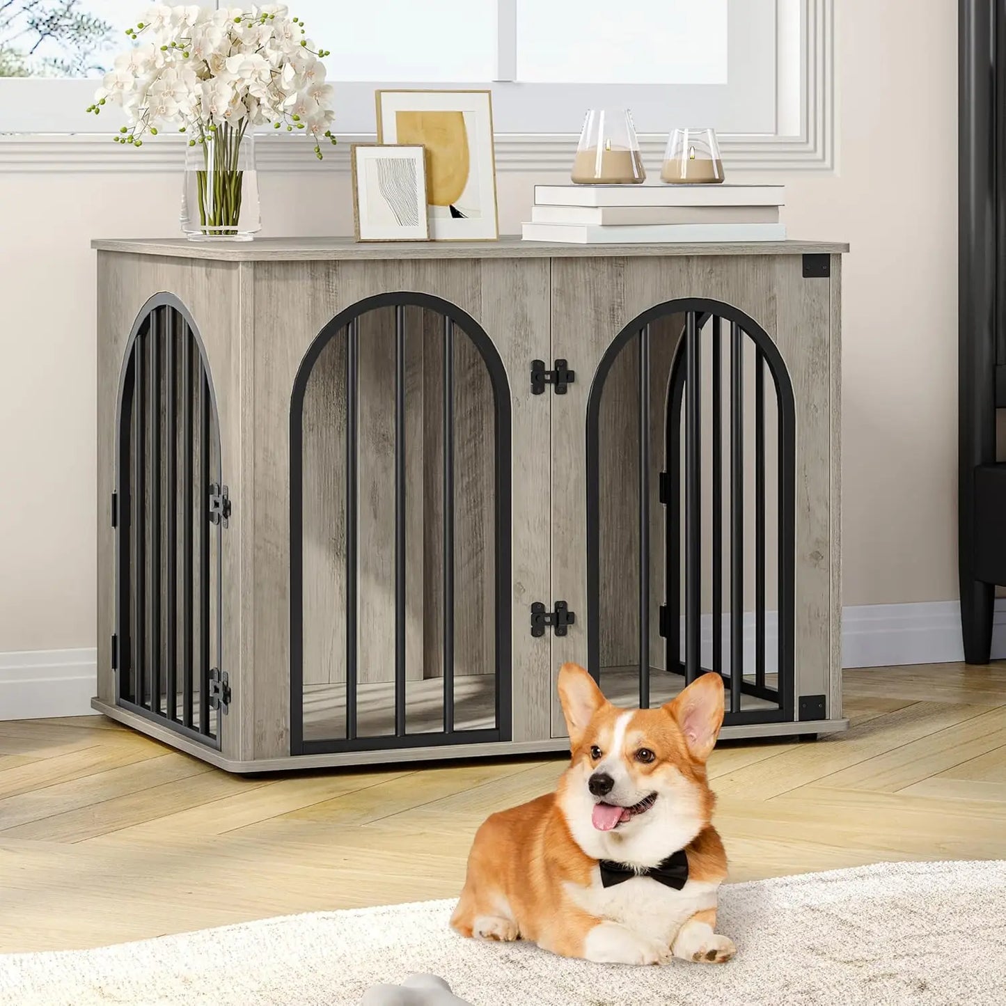 XMSJ Wooden Dog Crate TV Stand End Table Anti Chew