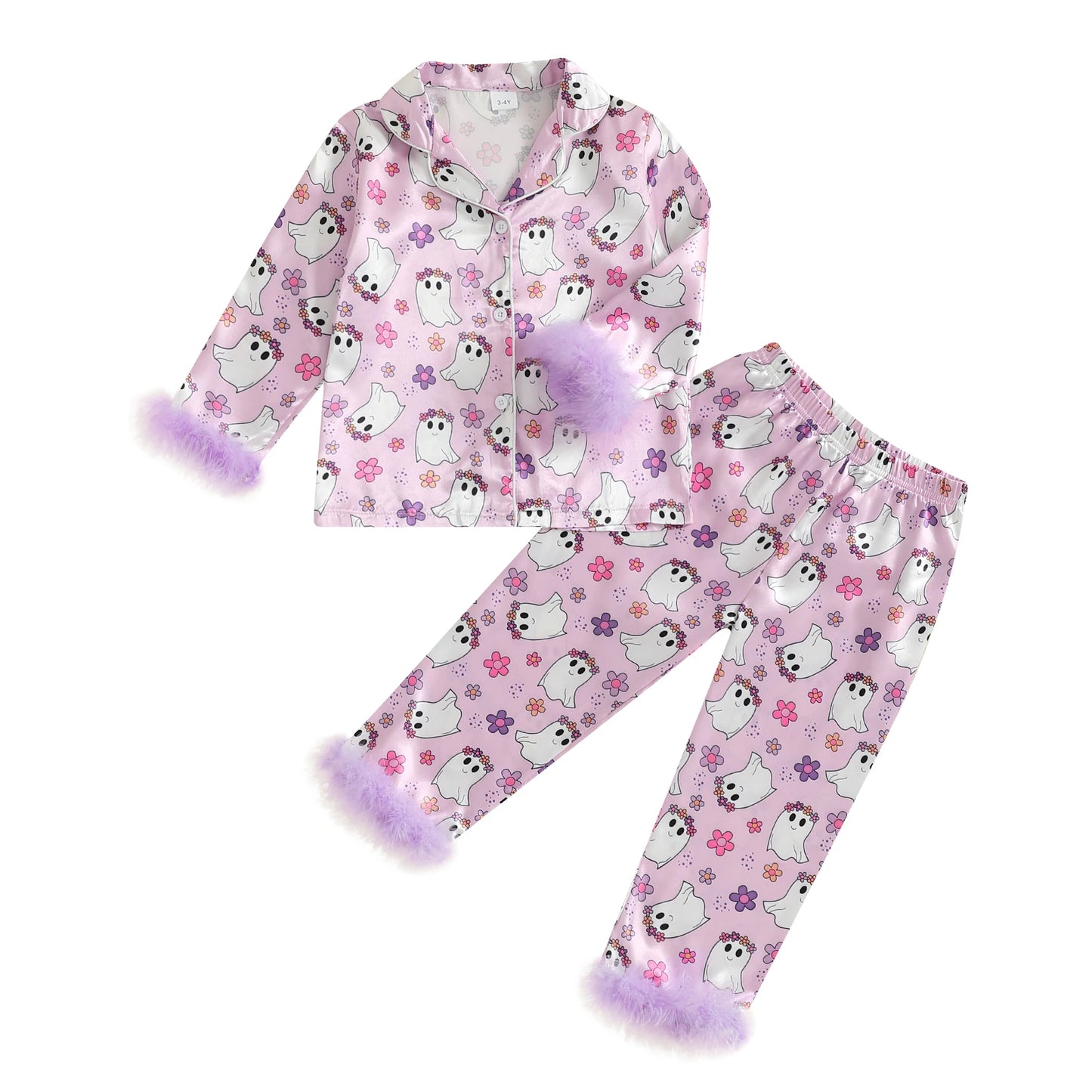 Halloween Bat Spider Print Kids Pajama Set Long Sleeve Pants