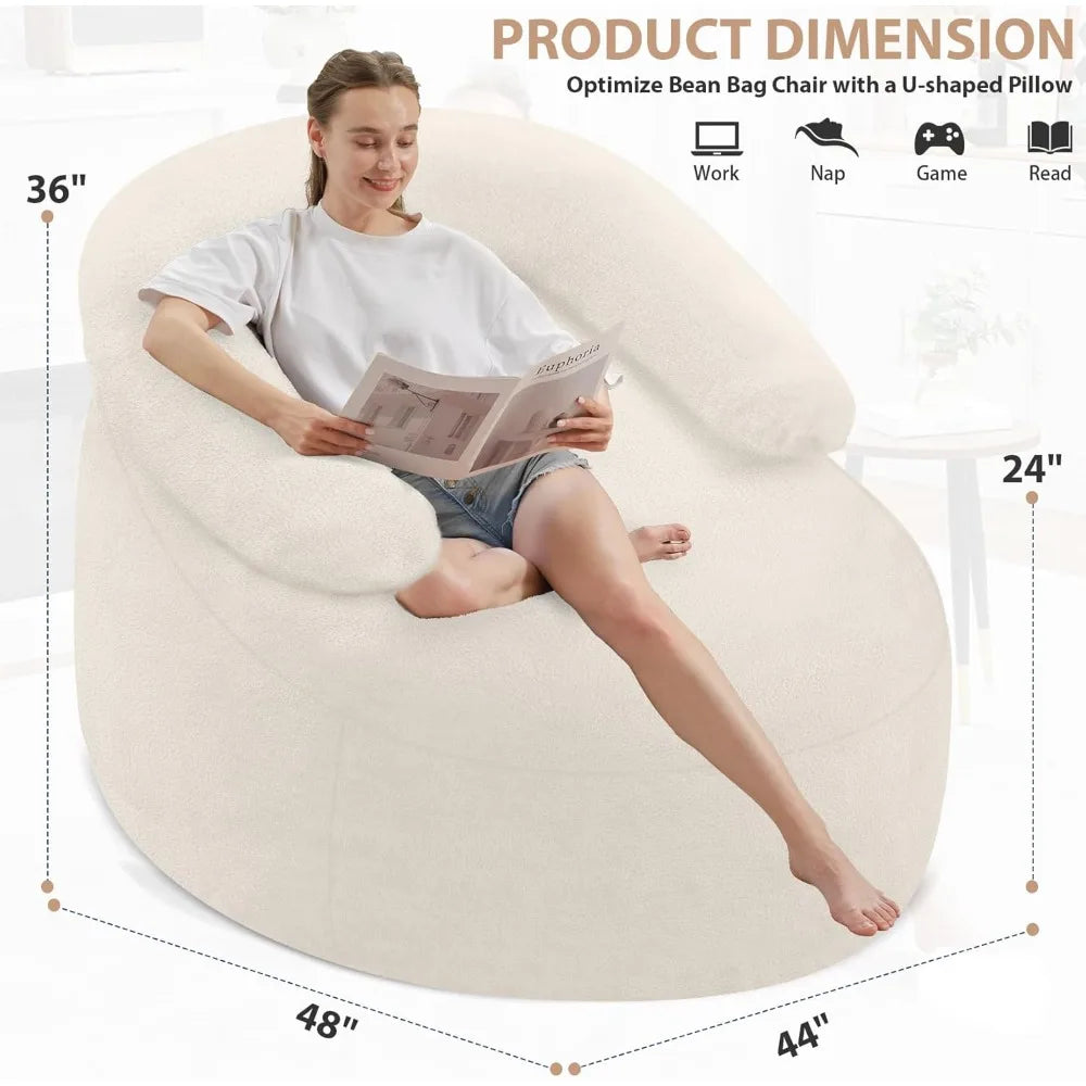 Hign-concerned Teddy Fleece Bean Bag Chair With U Pillow