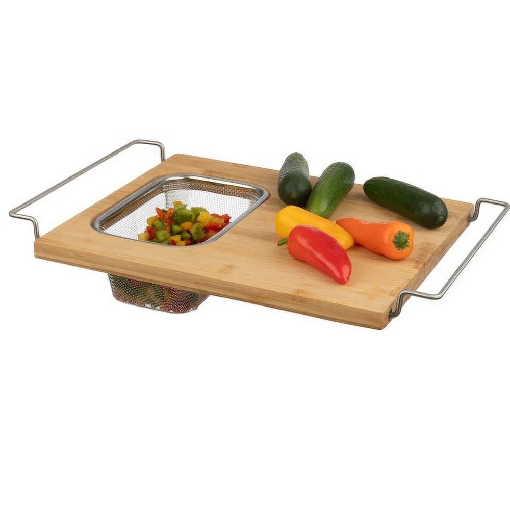 XMSJ 2 In 1 Bamboo Cutting Board With Removable Strainer