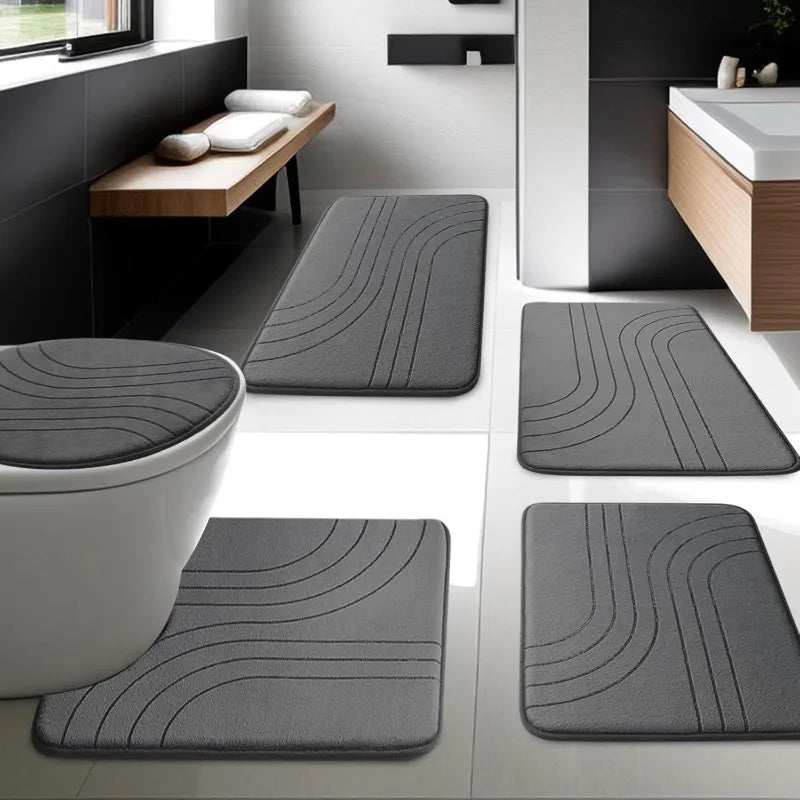 Hign-concerned Bathroom Rug Set 5 Pieces Memory Foam Mats