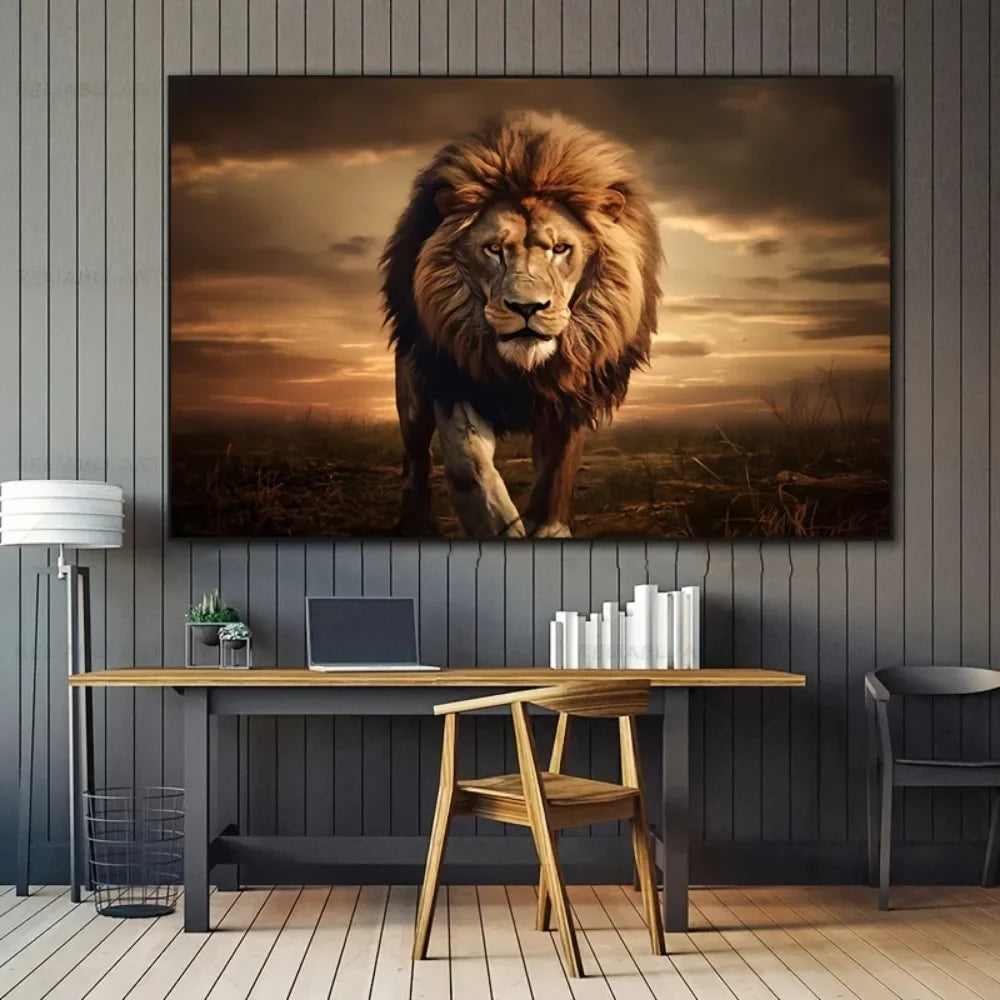 Hign-concerned Lion Frameless Canvas Mural Animal Print