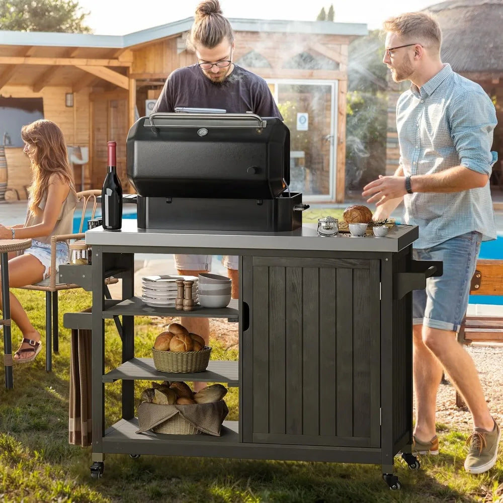 DAFIFY Solid Wood Outdoor Grill Cart With Stainless Table