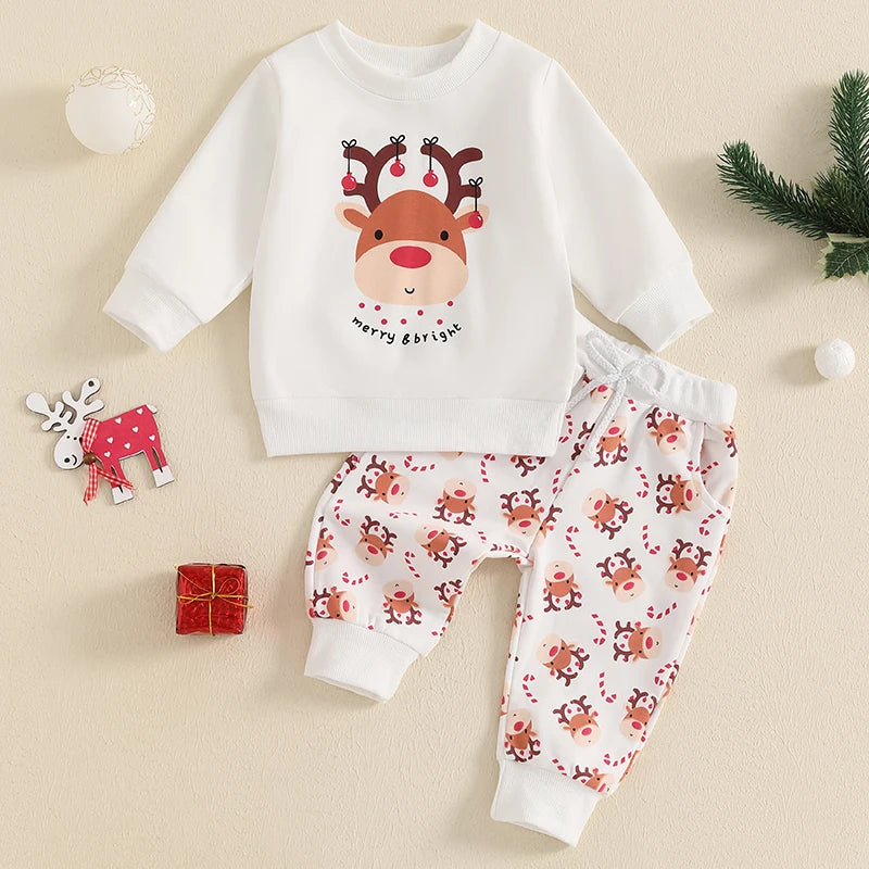 Toddler Christmas Deer Print Sweatshirts And Pants Set 2Pcs