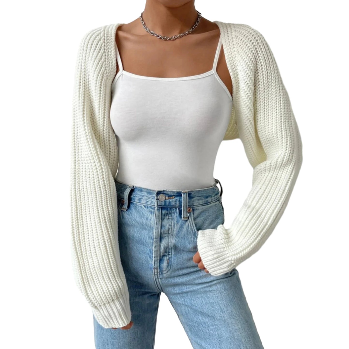 Hirigin Women Open Front Cropped Cardigan Long Sleeve Shrug