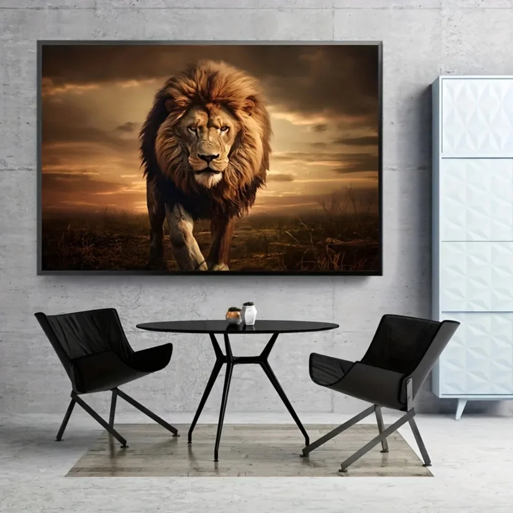 Hign-concerned Lion Frameless Canvas Mural Animal Print