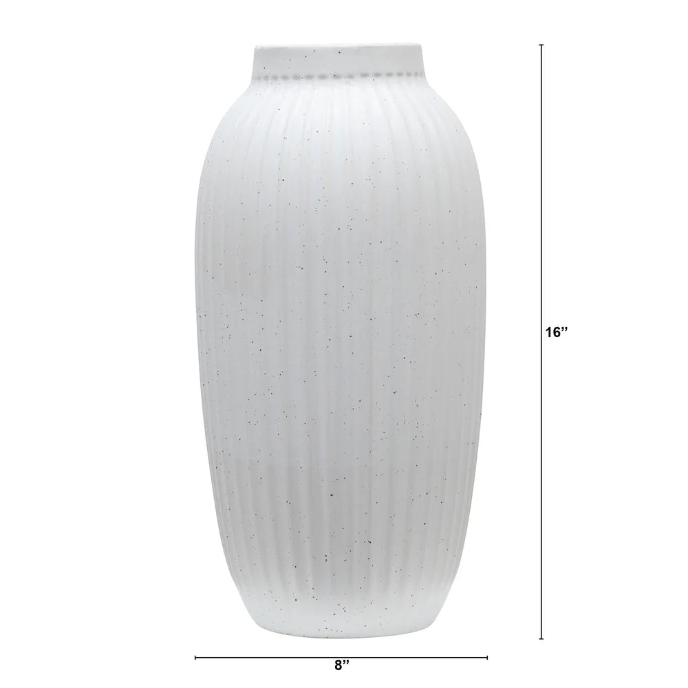 XMSJ Indoor Ribbed Ceramic Vase Speckled Accent Decor