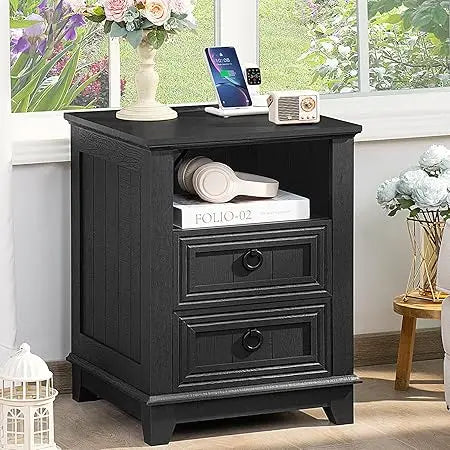 XMSJ Farmhouse Nightstands Set Of 2 With Charging Station
