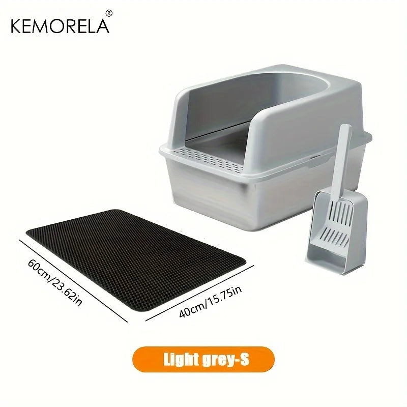 Stainless Steel Closed Cat Litter Box With Mat And Spade