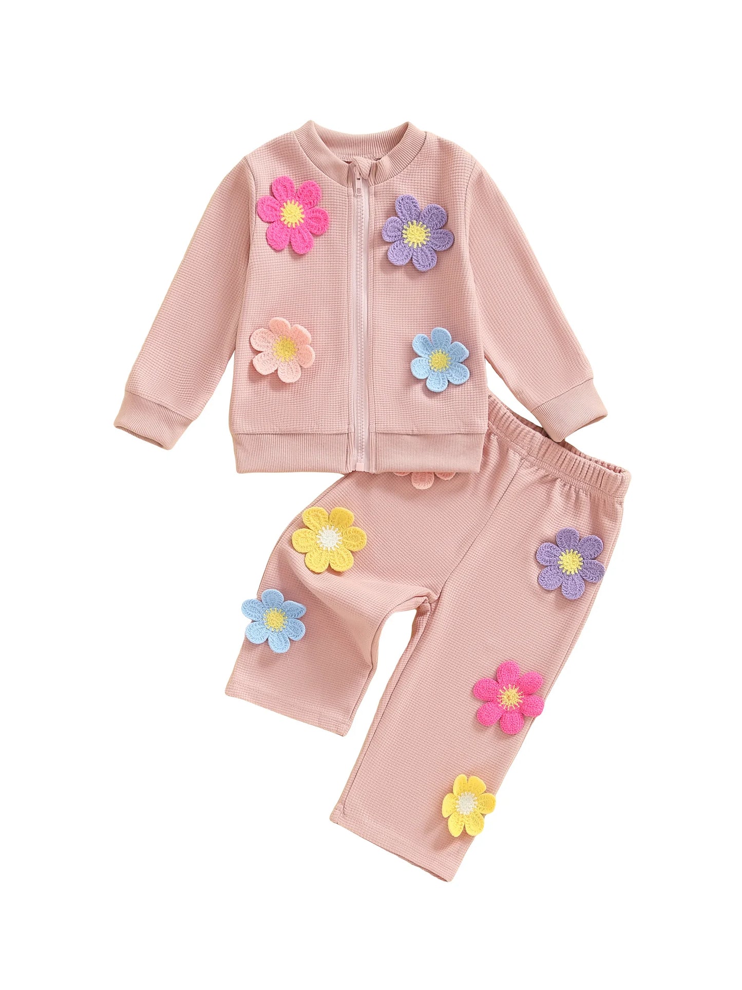 Guangdong Toddler Winter Coat Set 3D Flower Hooded Outfit
