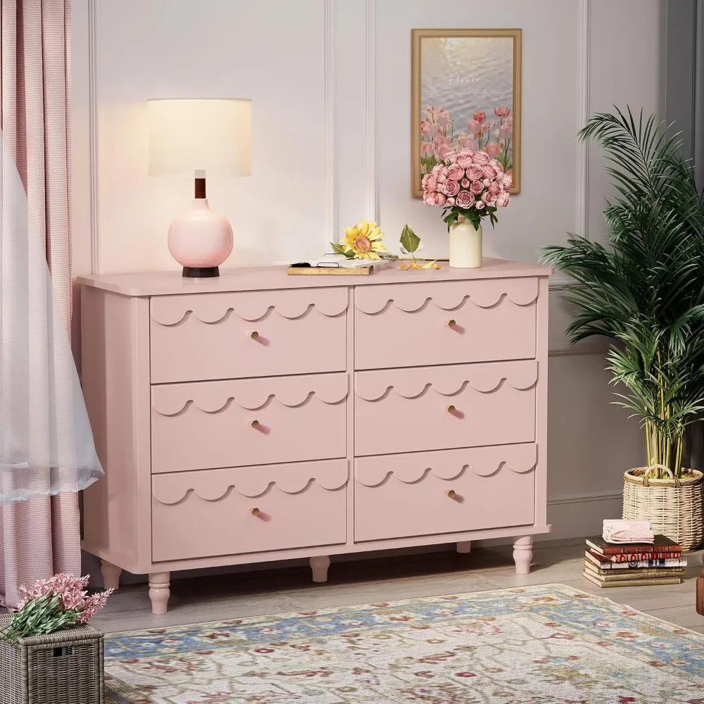 MKDK Modern Scalloped 6 Drawer Dresser Organizer Storage