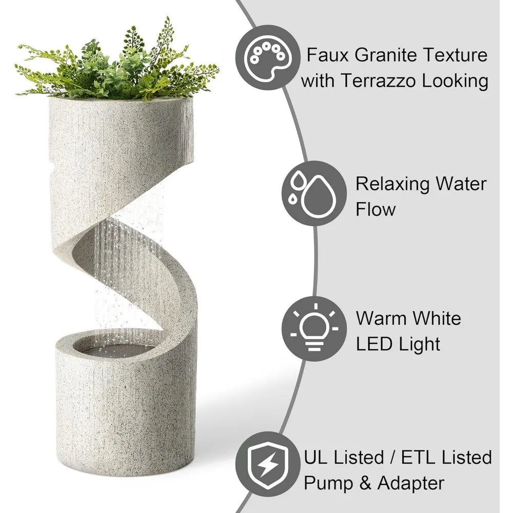 Glitzhome Tiered Outdoor Water Fountain With LED Lights