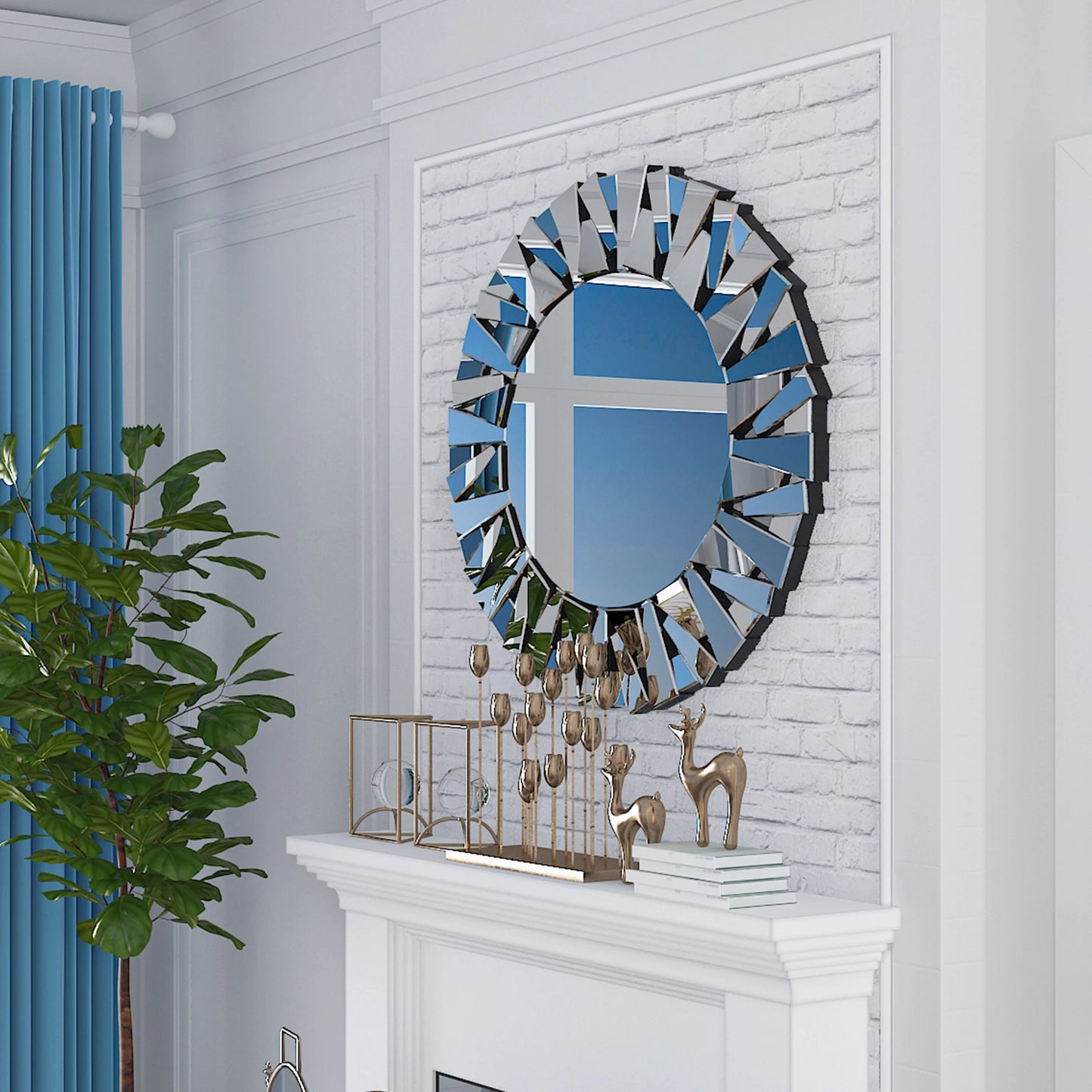 Wisfor Sunburst Round Mirror Wall Decor Beveled Glass