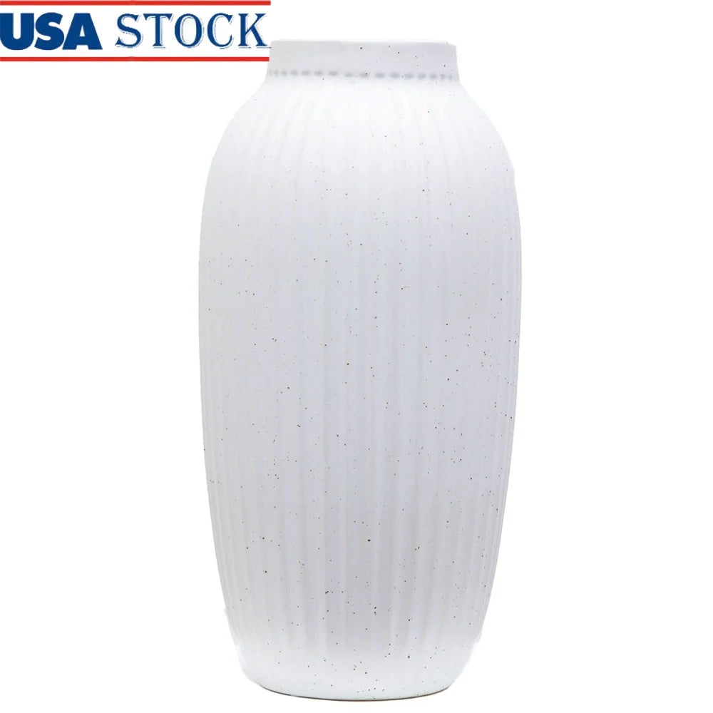 XMSJ Indoor Ribbed Ceramic Vase Speckled Accent Decor