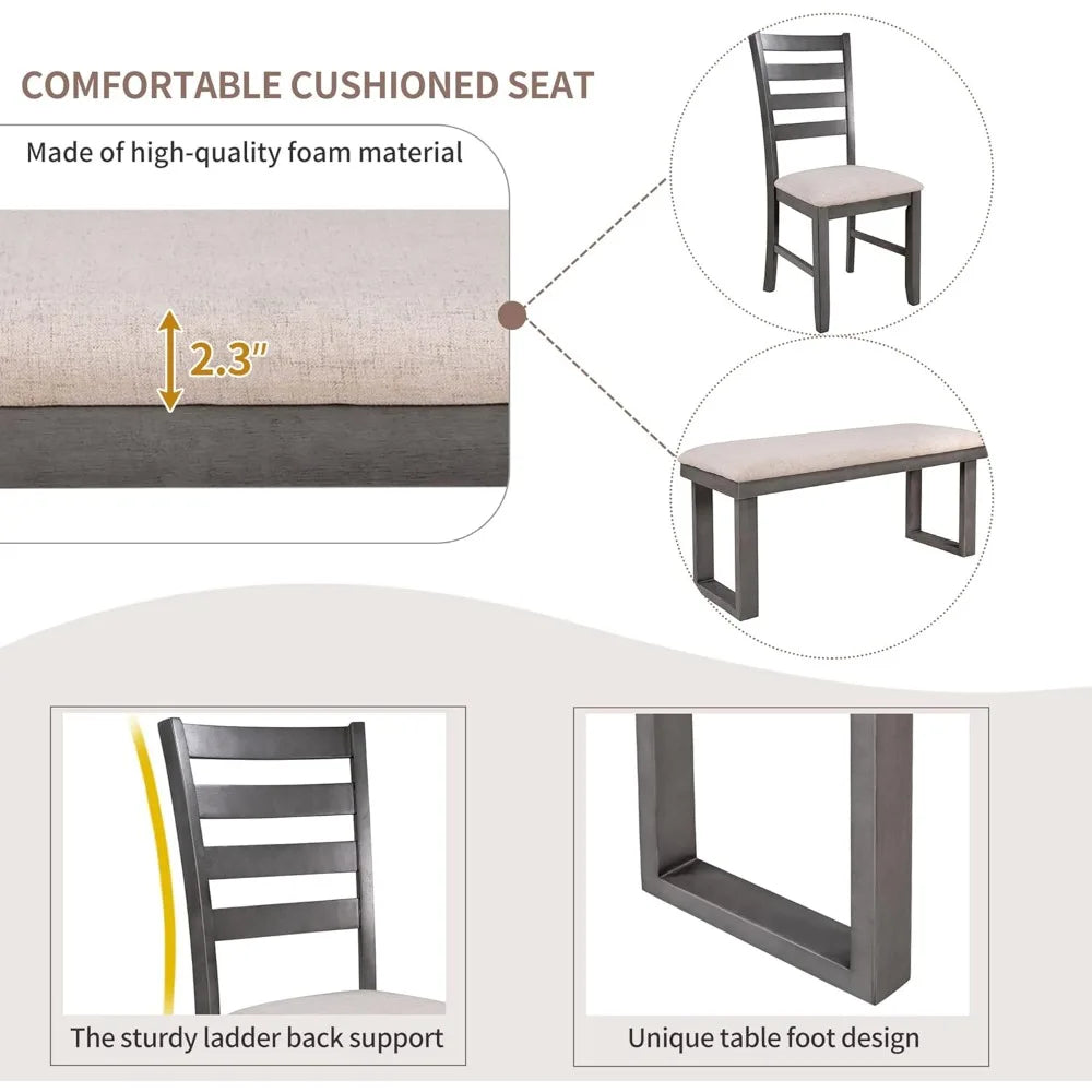 ANGDUO Dining Table Set With Chairs And Tufted Bench