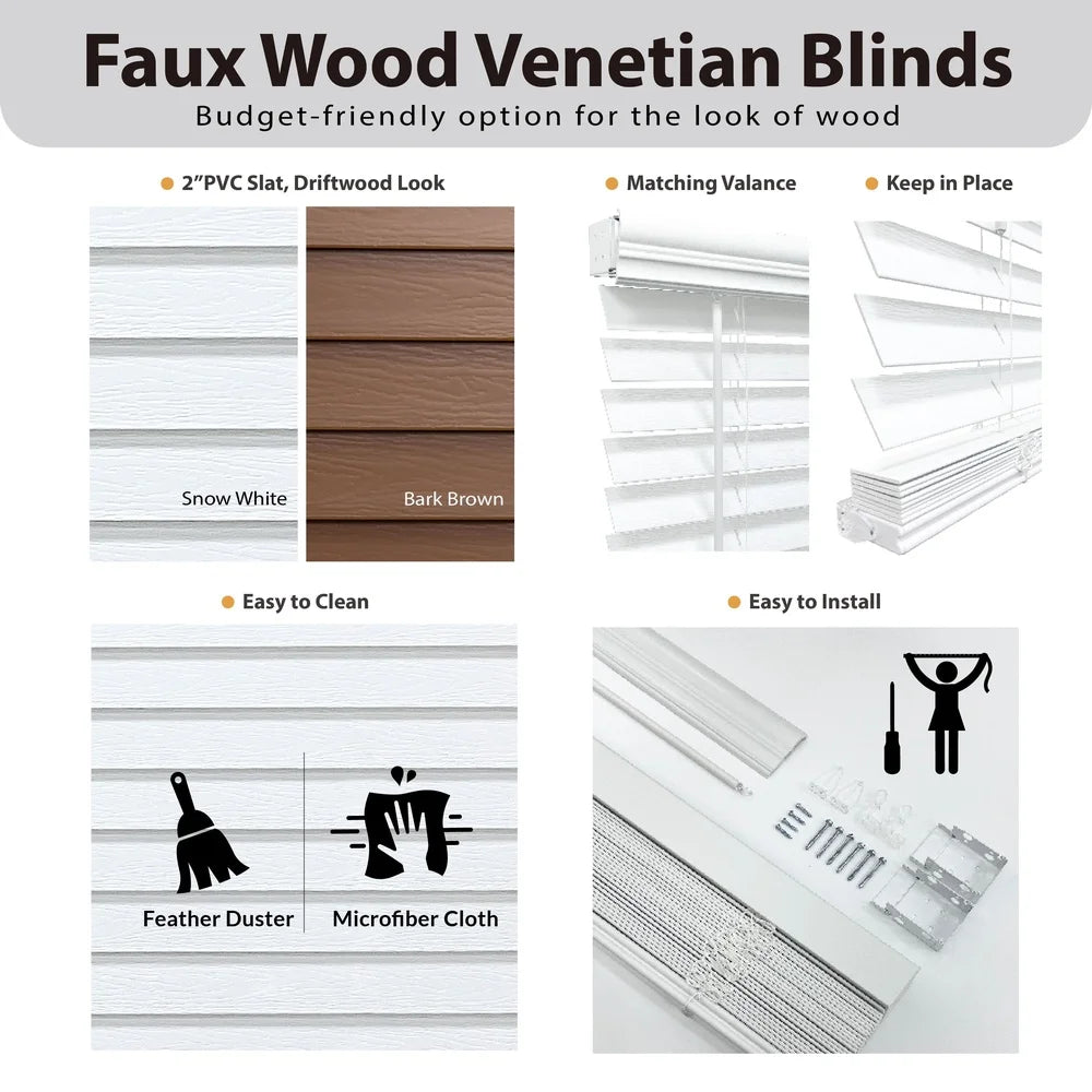 DUTRIEUX Cordless Faux Wood Blinds Room Darkening Slats