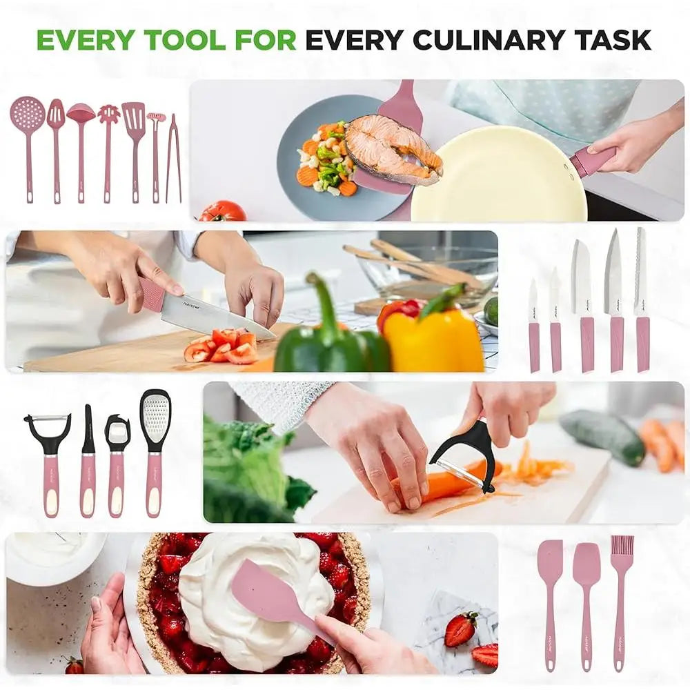 XMSJ Ceramic Nonstick Cookware Set Pots Pans Utensils