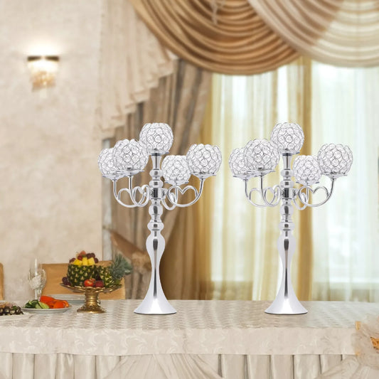 Bymaocar 5-Arm Crystal Candelabra Wedding Decor Iron Frame