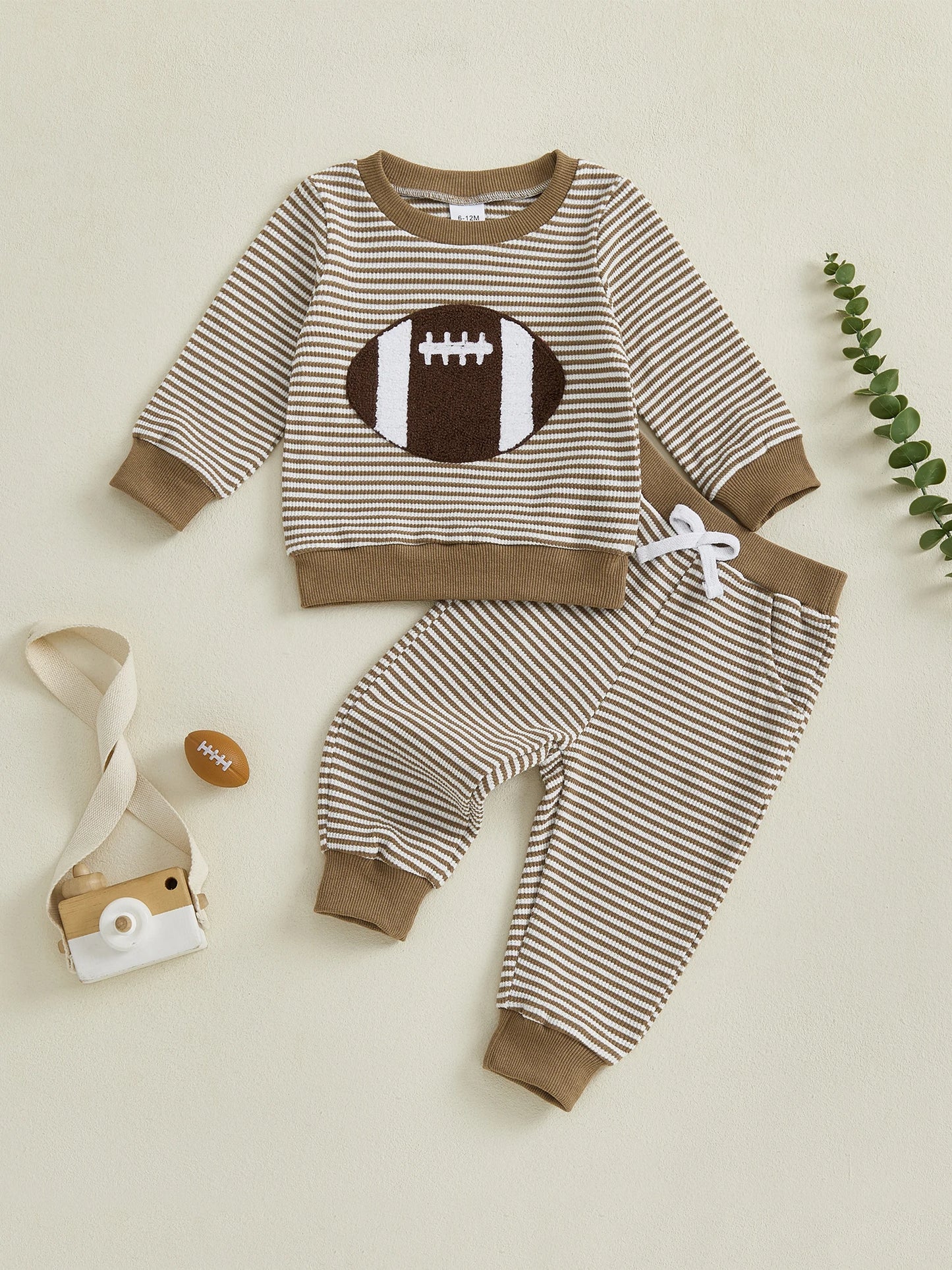 Boys 2 Piece Embroidered Rugby Set With Striped Pants