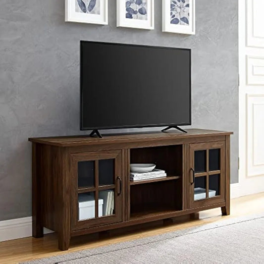 Dakota Modern Farmhouse Glass Door TV Stand with Shelves