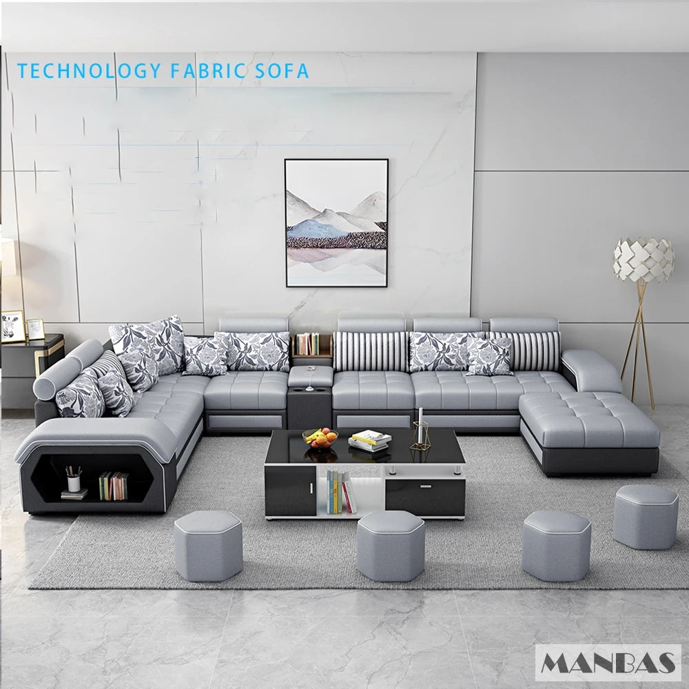 Linlamlim U Shaped Fabric Sofa Set with USB Stools Home