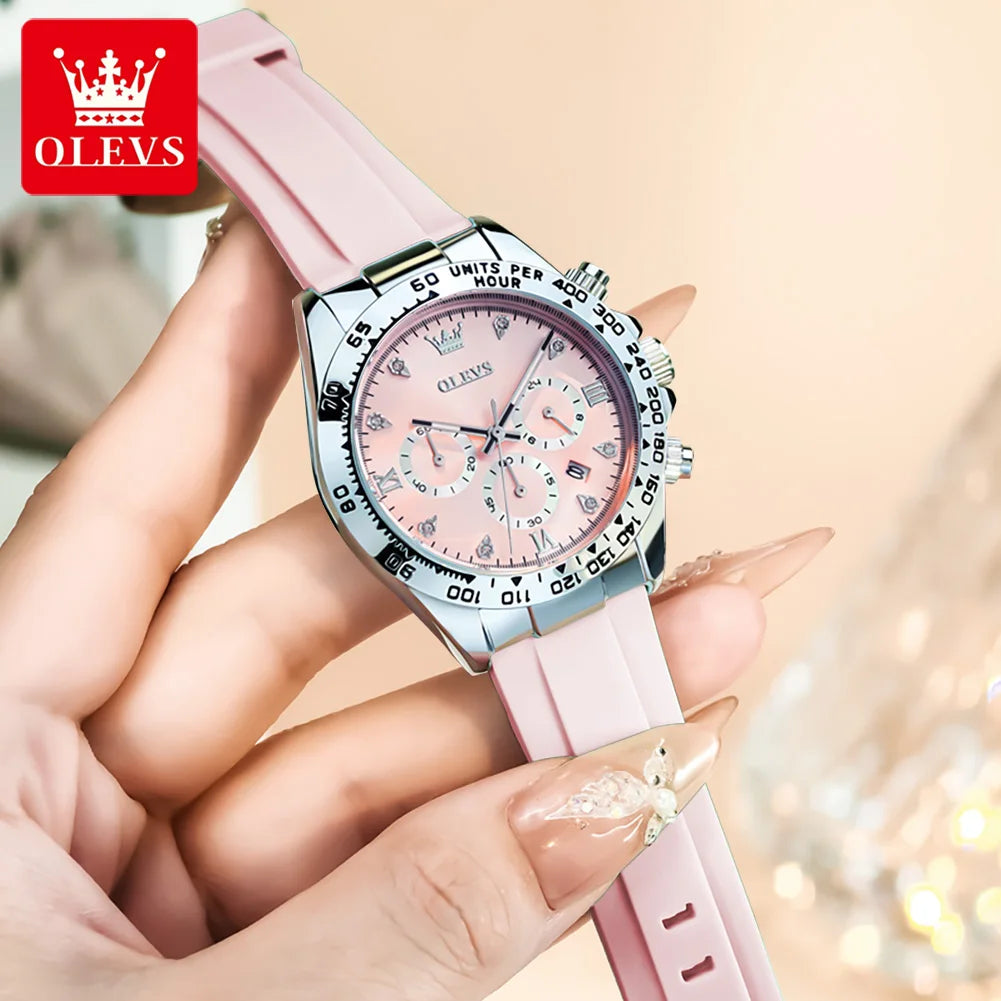 Olevs Women Quartz Chronograph Watch Silicone Waterproof