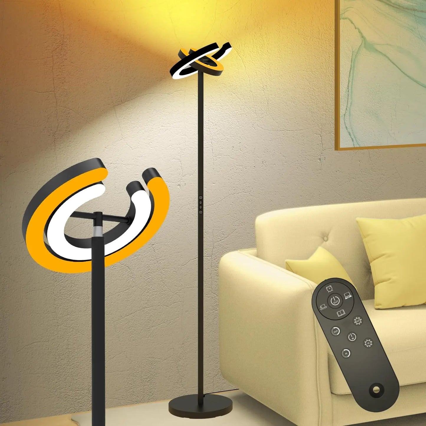 Aiopp Modern LED Floor Lamp With Rotatable Lights Remote