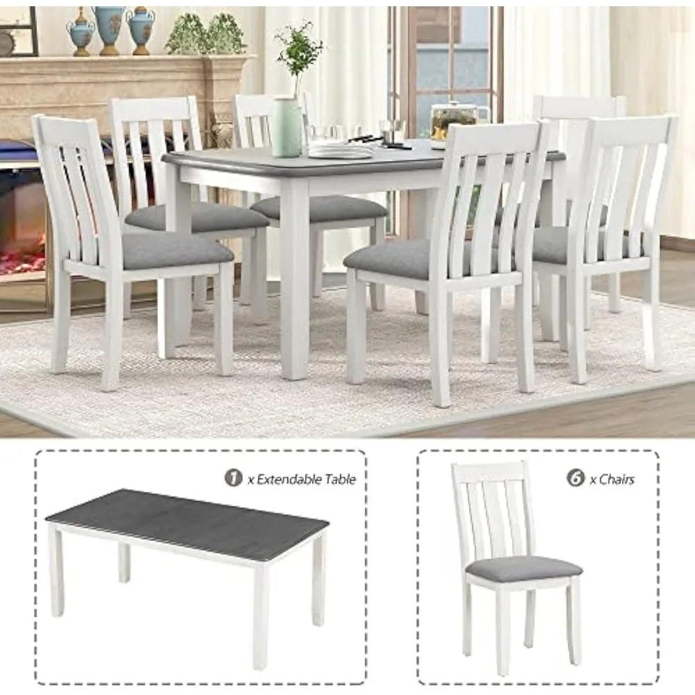 Modern Farmhouse 7 Piece Wood Dining Set Upholstered Chairs