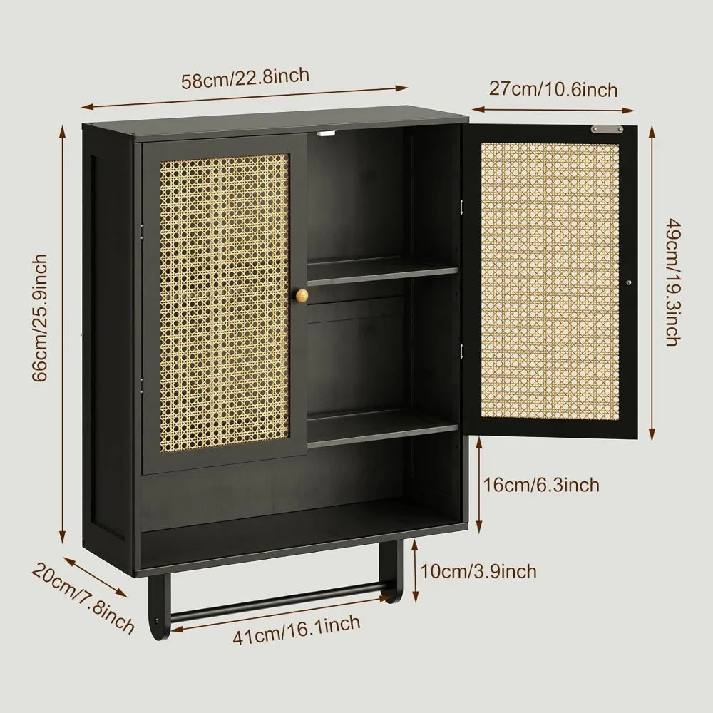 MKDK Bamboo Wall Mounted Bathroom Cabinet With Shelves