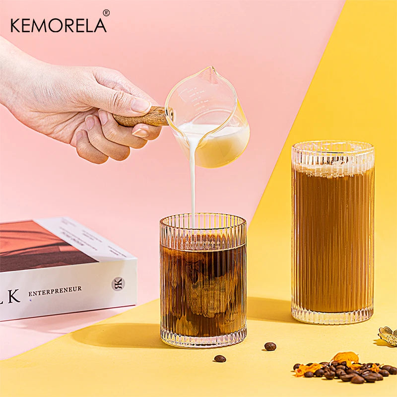 KEMORELA Ribbed Glass Cup Set 8 Piece Glassware Collection