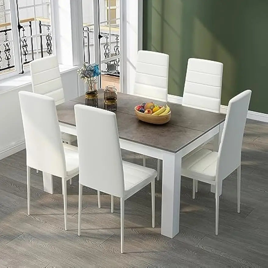 XMSJ Dining Table And Chairs Set 6 Piece Kitchen Modern