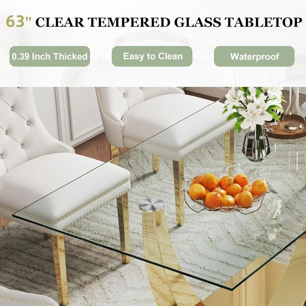 AMHDDT 7 Piece Modern Glass Dining Set With Elegant Chairs