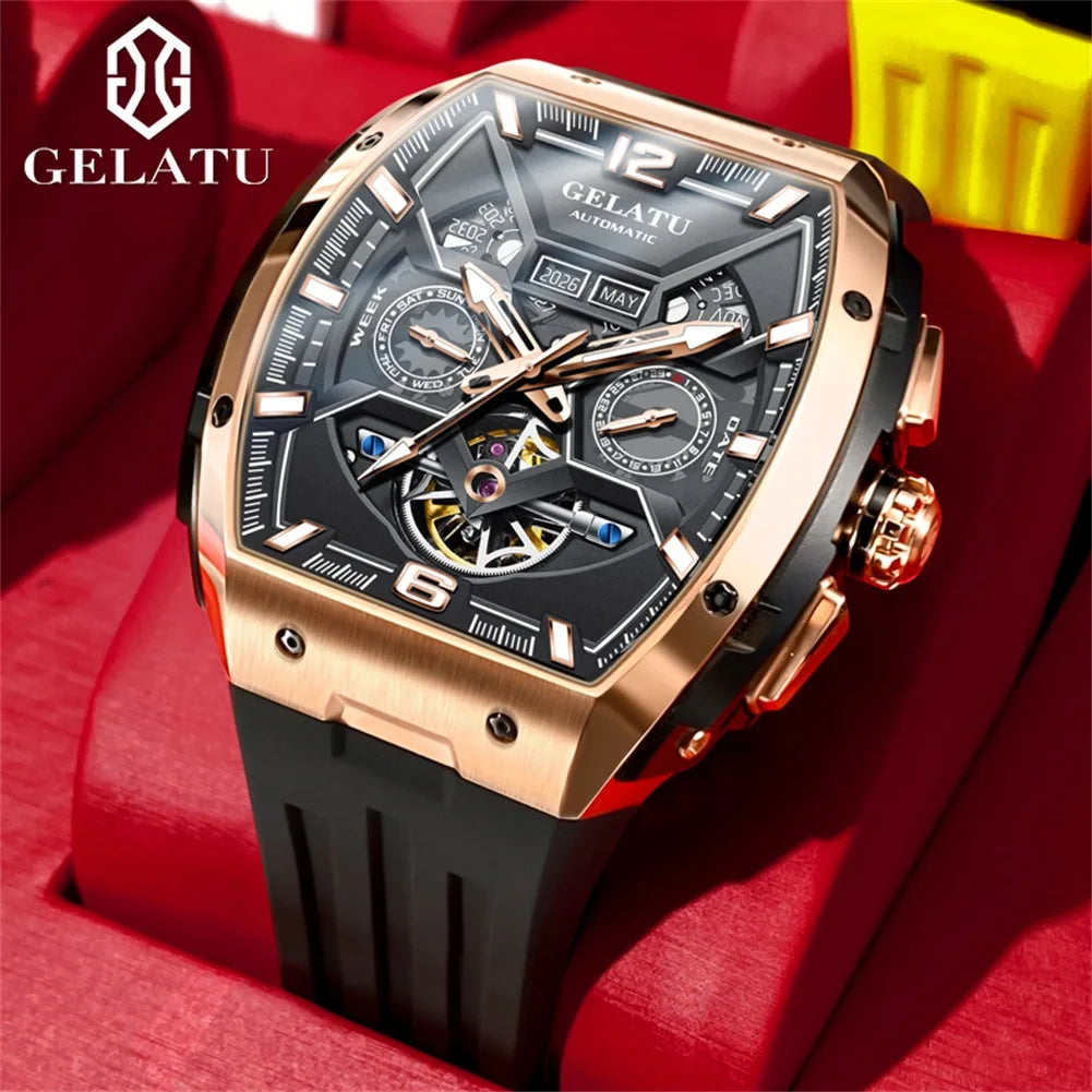 GELATU 6013 Watch For Men Waterproof Dual Calendar Silicone
