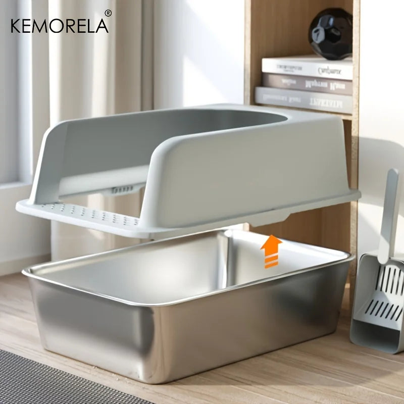 Stainless Steel Closed Cat Litter Box With Mat And Spade