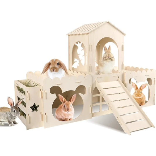 Hignconcerned Rabbit Hideout Castle Wooden House Hay Feeder