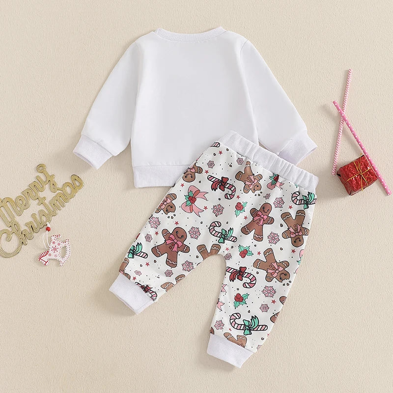 Pudcoco Toddler Christmas Embroidered Gingerbread Man Set