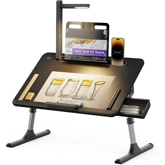 Hignconcerned Laptop Bed Desk With LED Light And Book Stand