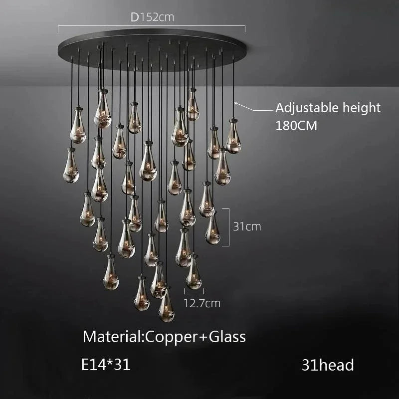 Modern E14 Crystal Vintage Water Droplet Pendant Chandelier