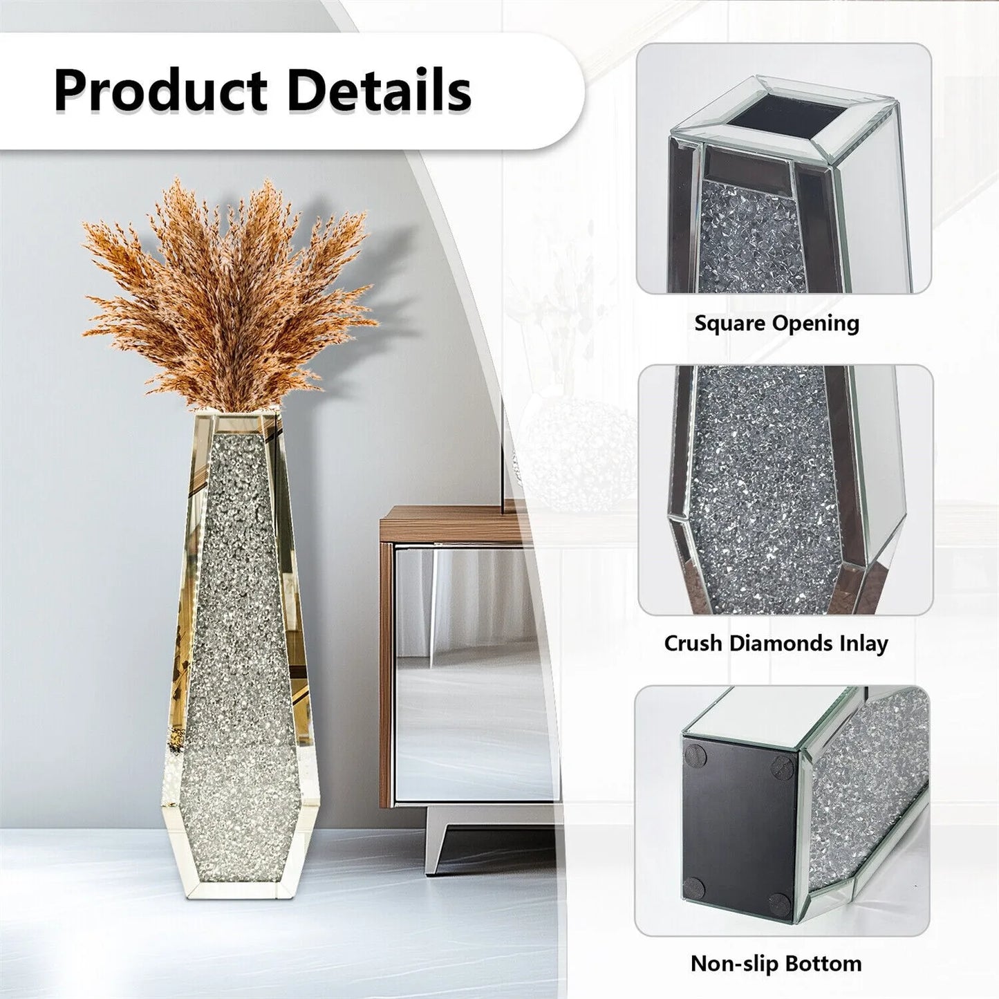 Complete Home And Apparel Luxury Floor Vase Crushed Diamond
