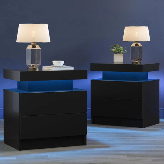 General Use Nightstands LED Duo End Tables Modern Furniture