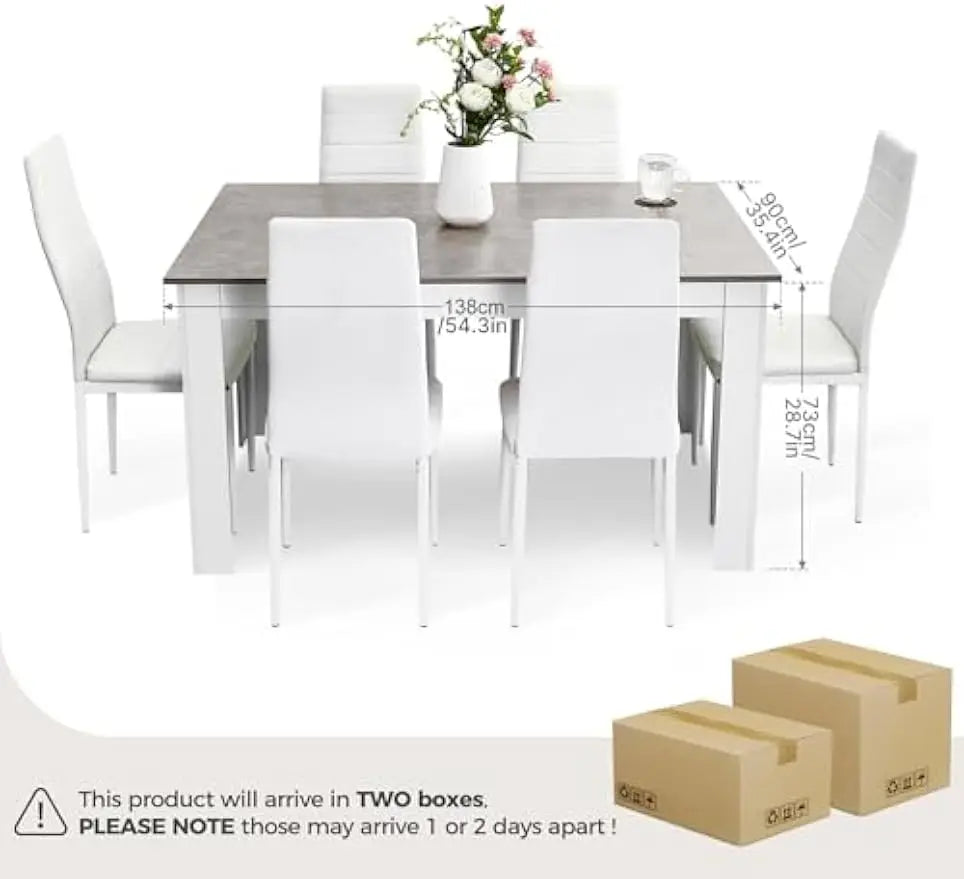 XMSJ Dining Table And Chairs Set 6 Piece Kitchen Modern