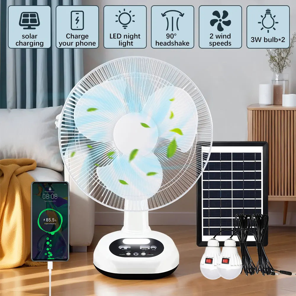 Moowarlt Solar Rechargeable Portable Fan With LED Light