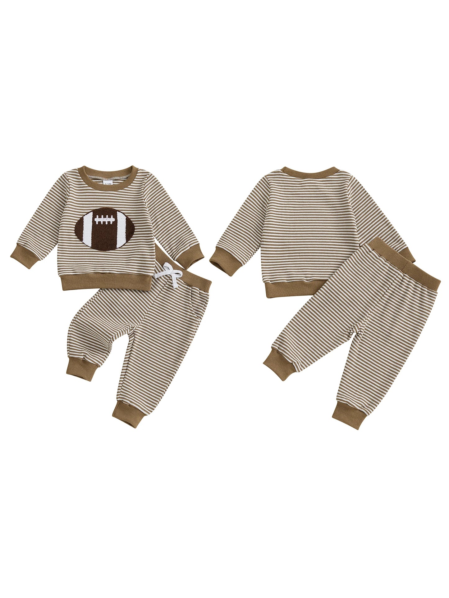 Boys 2 Piece Embroidered Rugby Set With Striped Pants